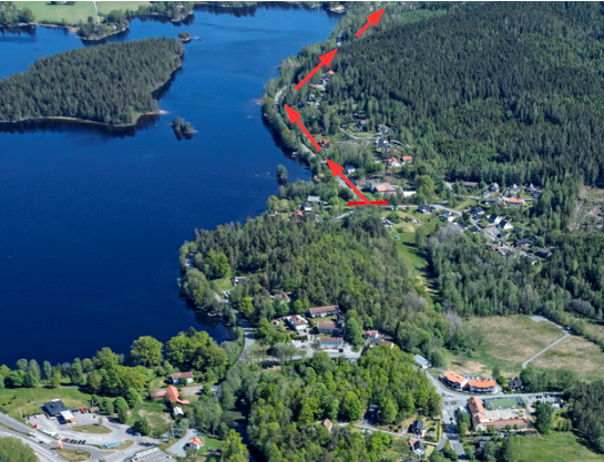 Bild som visar att gång- och cykelbanan ska börja vid Basåsvägen i Hällingsjö och gå till kyrkan i Rävlanda.