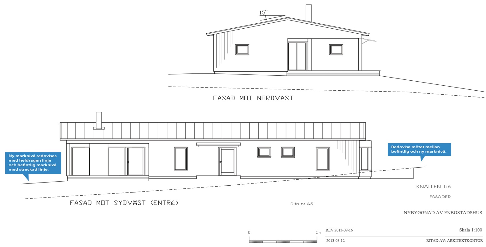 Ett exempel på en fasadritning som visar de andra två fasaderna på huset.